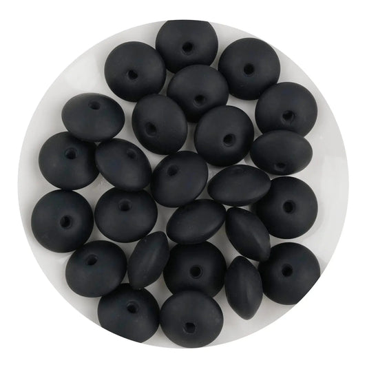 Master Maker Crafts -  Silicone Bead Lentil Disc - Black (5 Piece - 15mm)