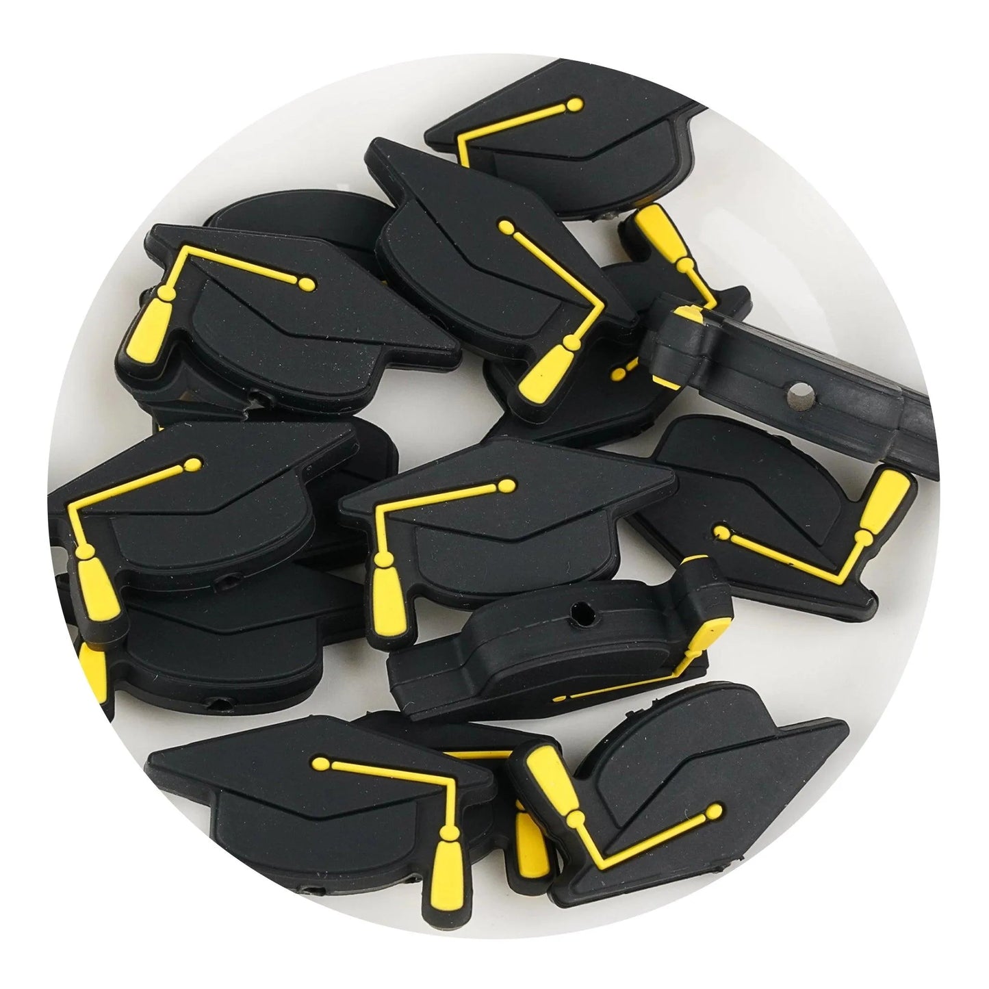 Master Maker Crafts -  Silicone Focal Bead Graduation Cap - Black (5 Beads)