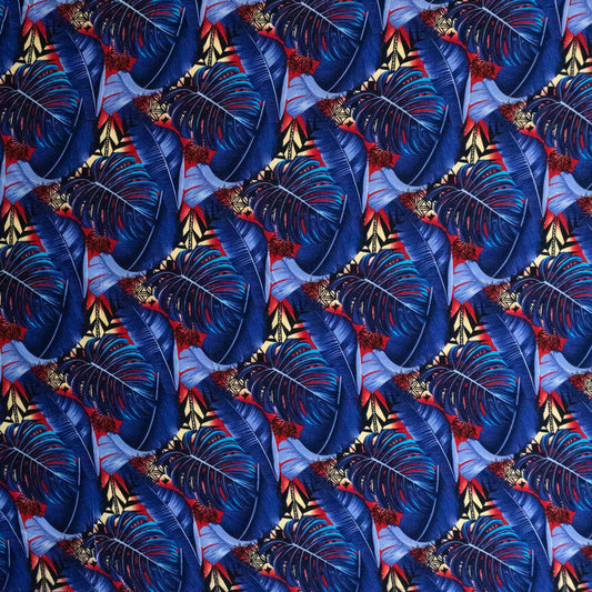 Split & Banana Leaf w/ Traditional Tribal design Rayon Poplin Fabric | Islands Fabric