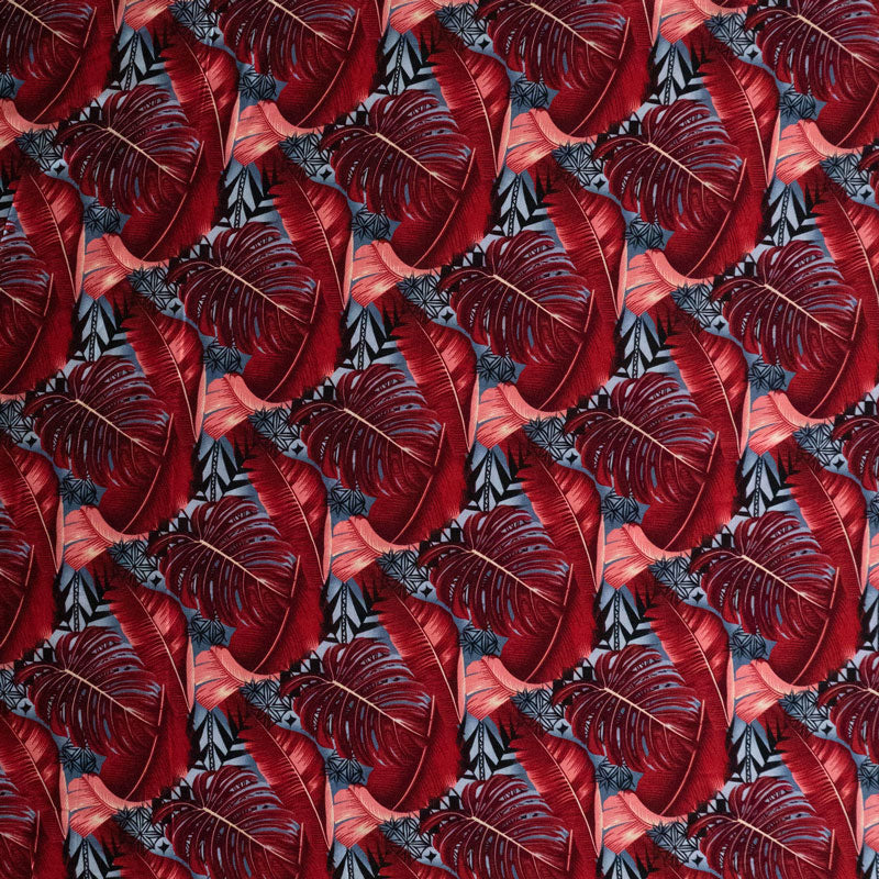 Split & Banana Leaf w/ Traditional Tribal design Rayon Poplin Fabric | Islands Fabric