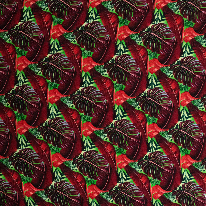 Split & Banana Leaf w/ Traditional Tribal design Rayon Poplin Fabric | Islands Fabric