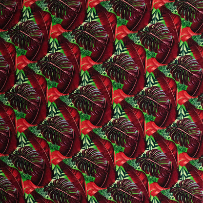 Split & Banana Leaf w/ Traditional Tribal design Rayon Poplin Fabric | Islands Fabric