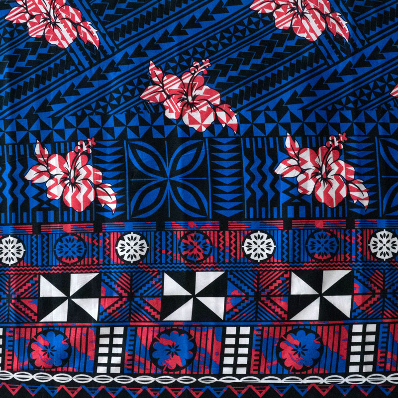 Traditional Polynesian Geometric Flower Design Fabric | Cotton