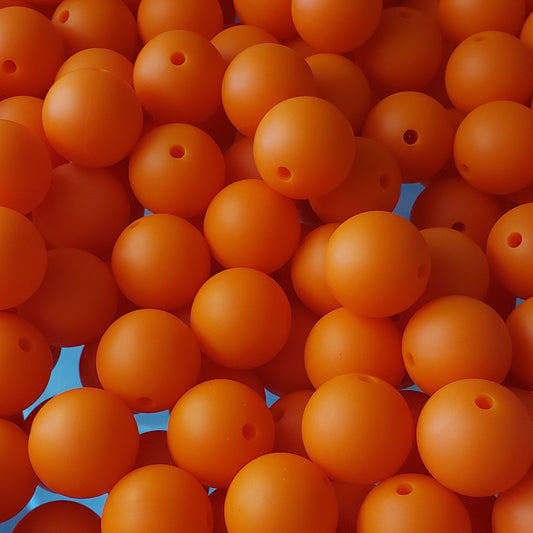 15mm Bright Solid Orange Silicone Bead - 10 Count