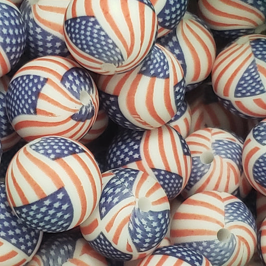 15mm Printed USA Flag Silicone Bead 10 Count